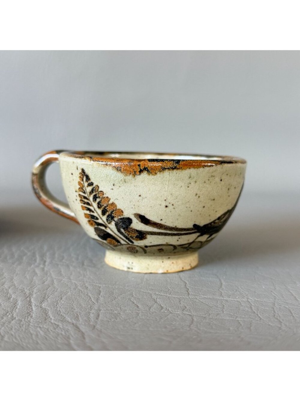 Vintage Tonala Mexico Studio Pottery Cup Saucer Set Signed S Lucas Bird 5.5" - Picture 11 of 16